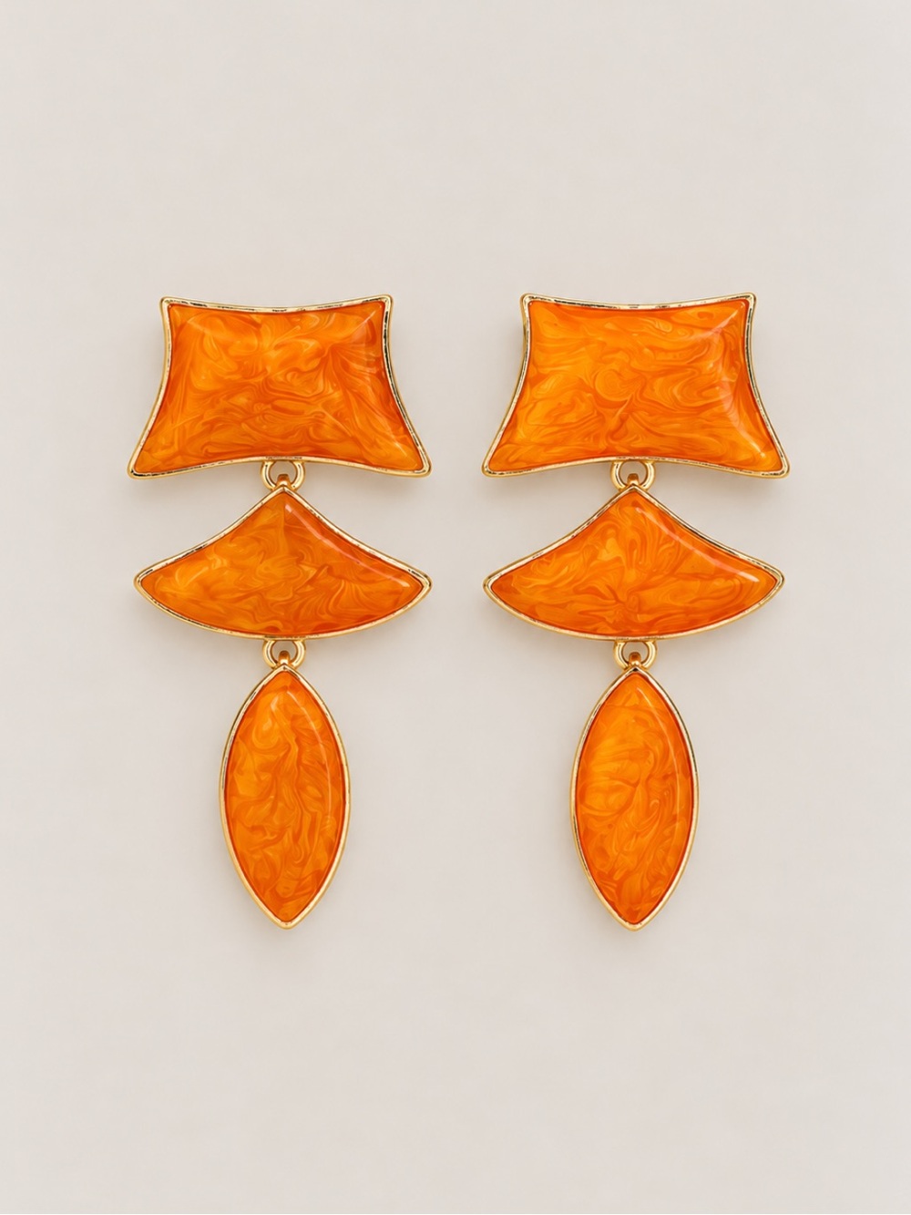 New! Orange Marbled Geometric Statement Drop Earrings NWOT